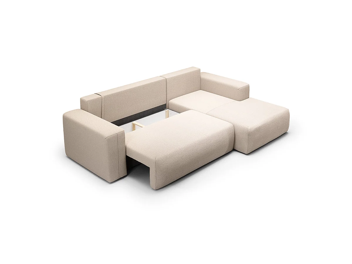 Canapé d'angle convertible 3 places avec coffre en tissu beige
