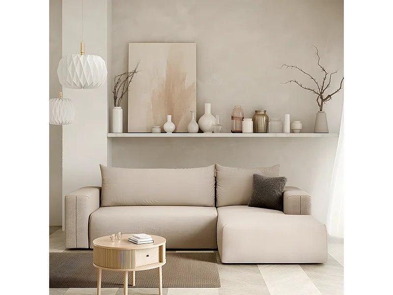 Canapé d'angle convertible droite 3 places coffre Bliss Beige