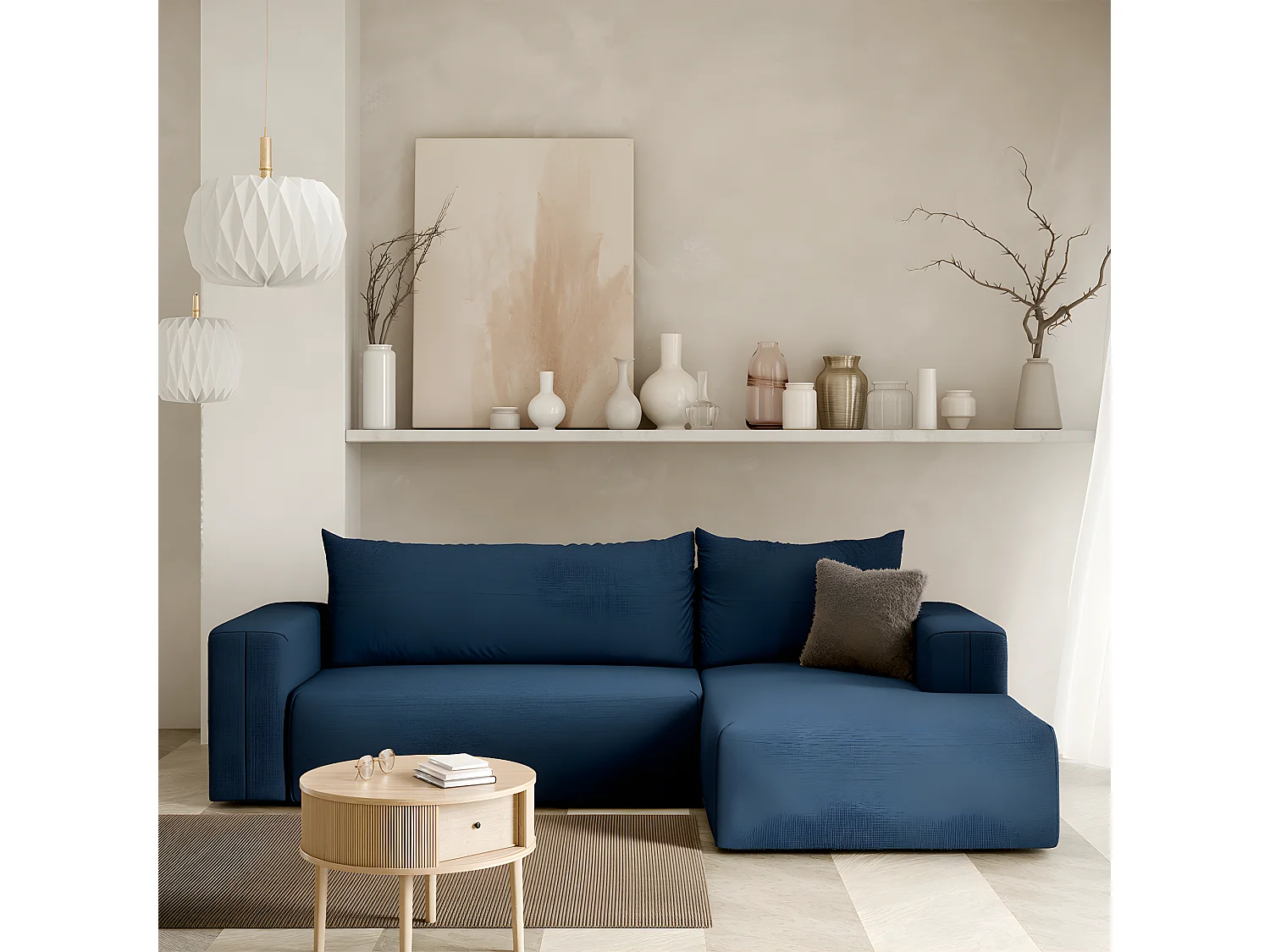 Canapé d'angle convertible droite 3 places coffre Bliss Bleu