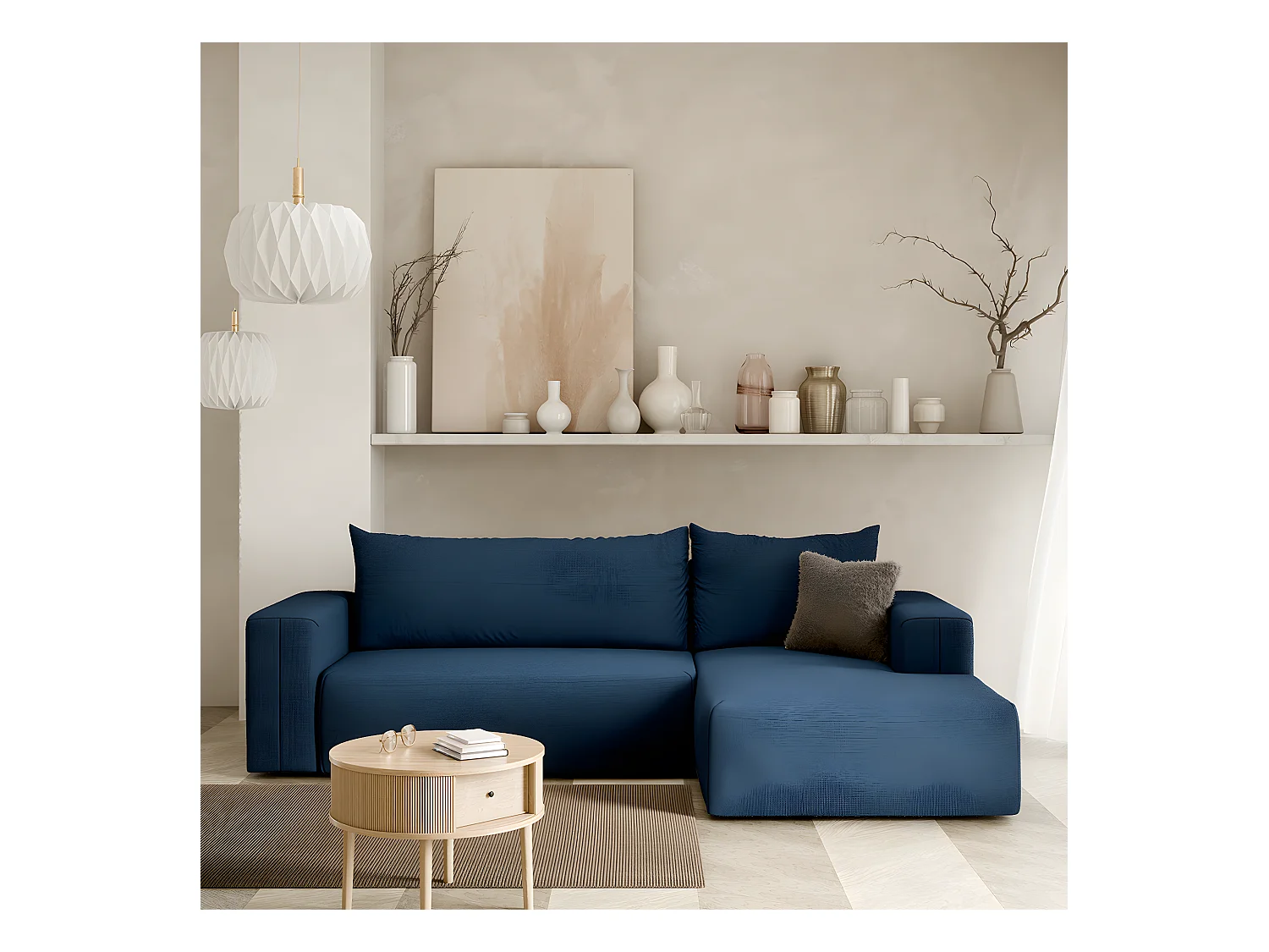 Canapé d'angle convertible droite 3 places coffre Bliss Bleu