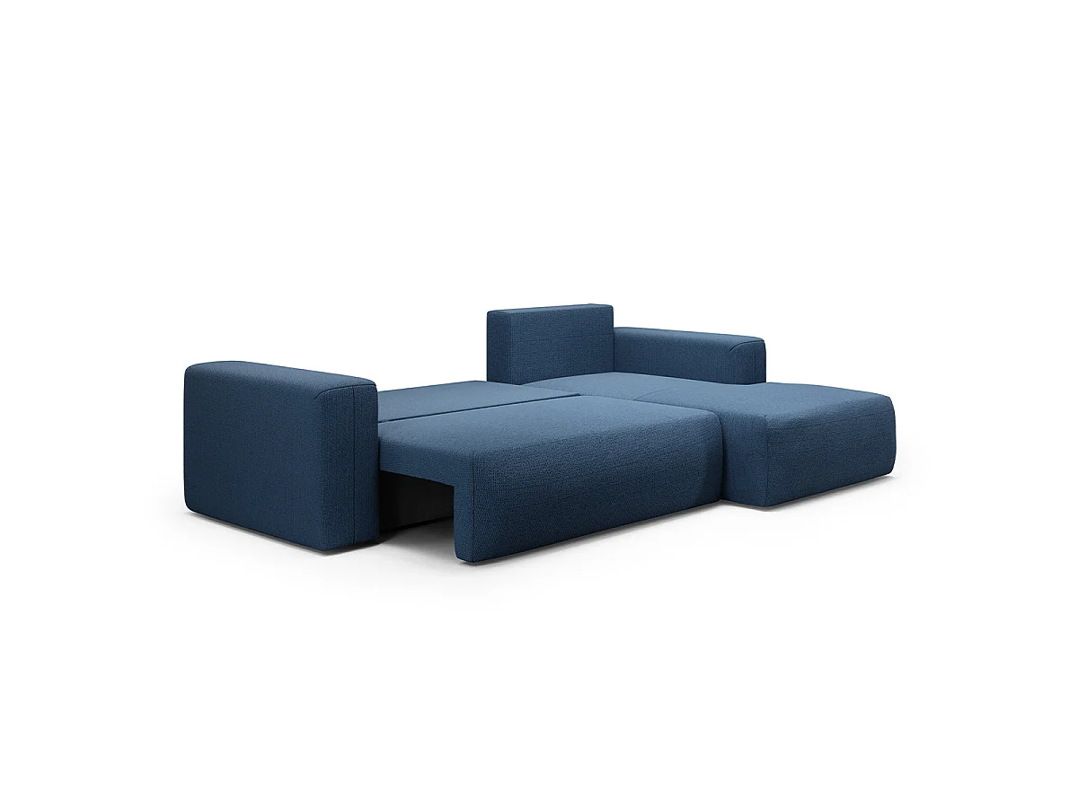 Canapé d'angle convertible 3 places avec coffre en tissu bleu