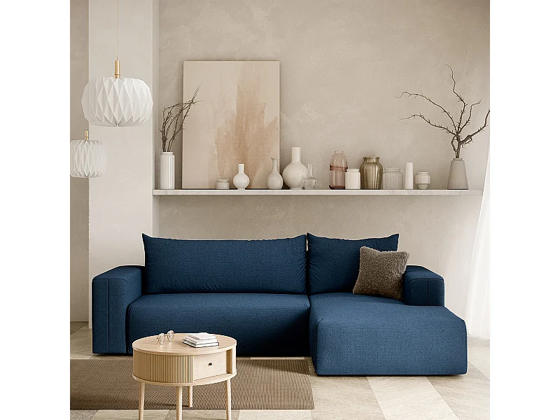 Canapé d'angle convertible droite 3 places coffre Bliss Bleu