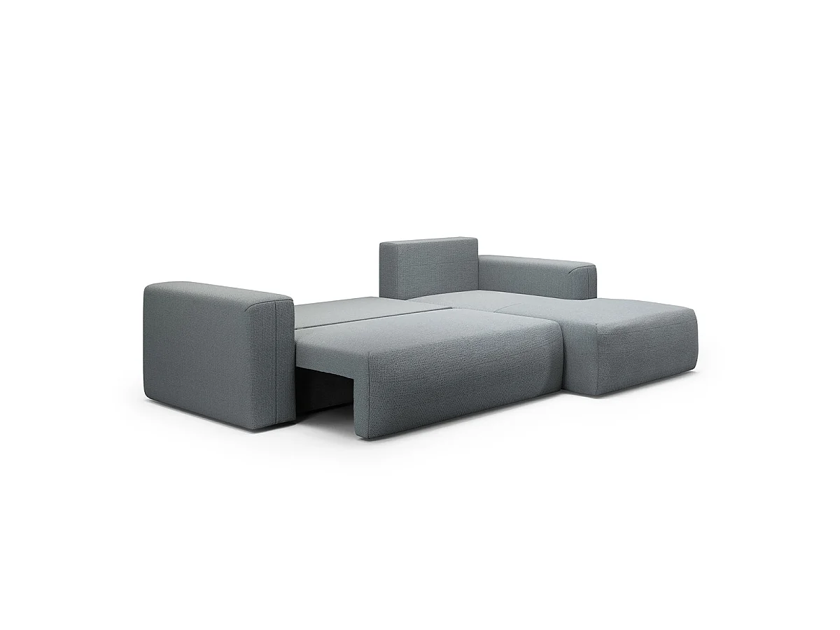 Canapé d'angle convertible 3 places avec coffre en tissu gris