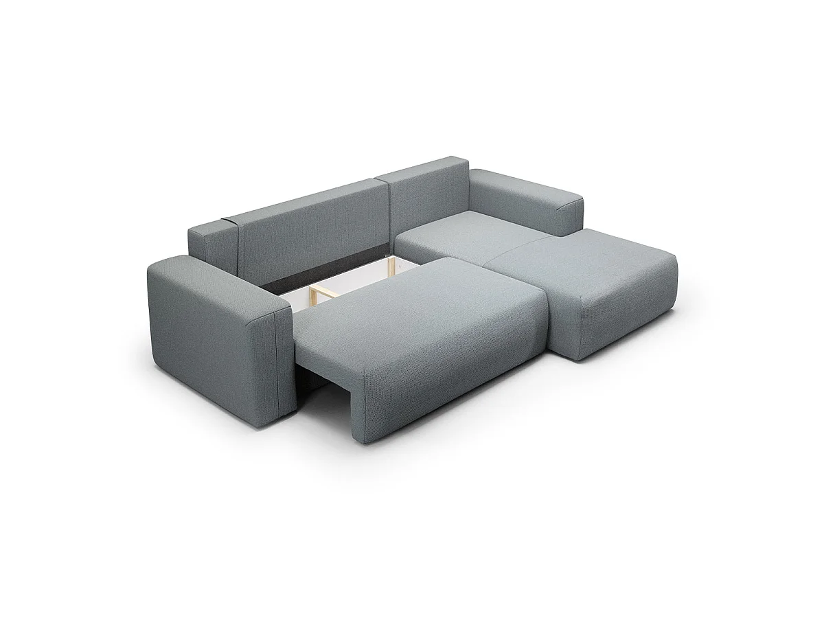 Canapé d'angle convertible 3 places avec coffre en tissu gris