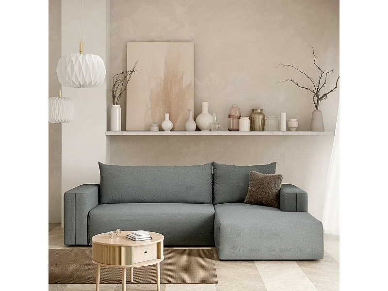 Canapé d'angle convertible droite 3 places coffre Bliss Gris