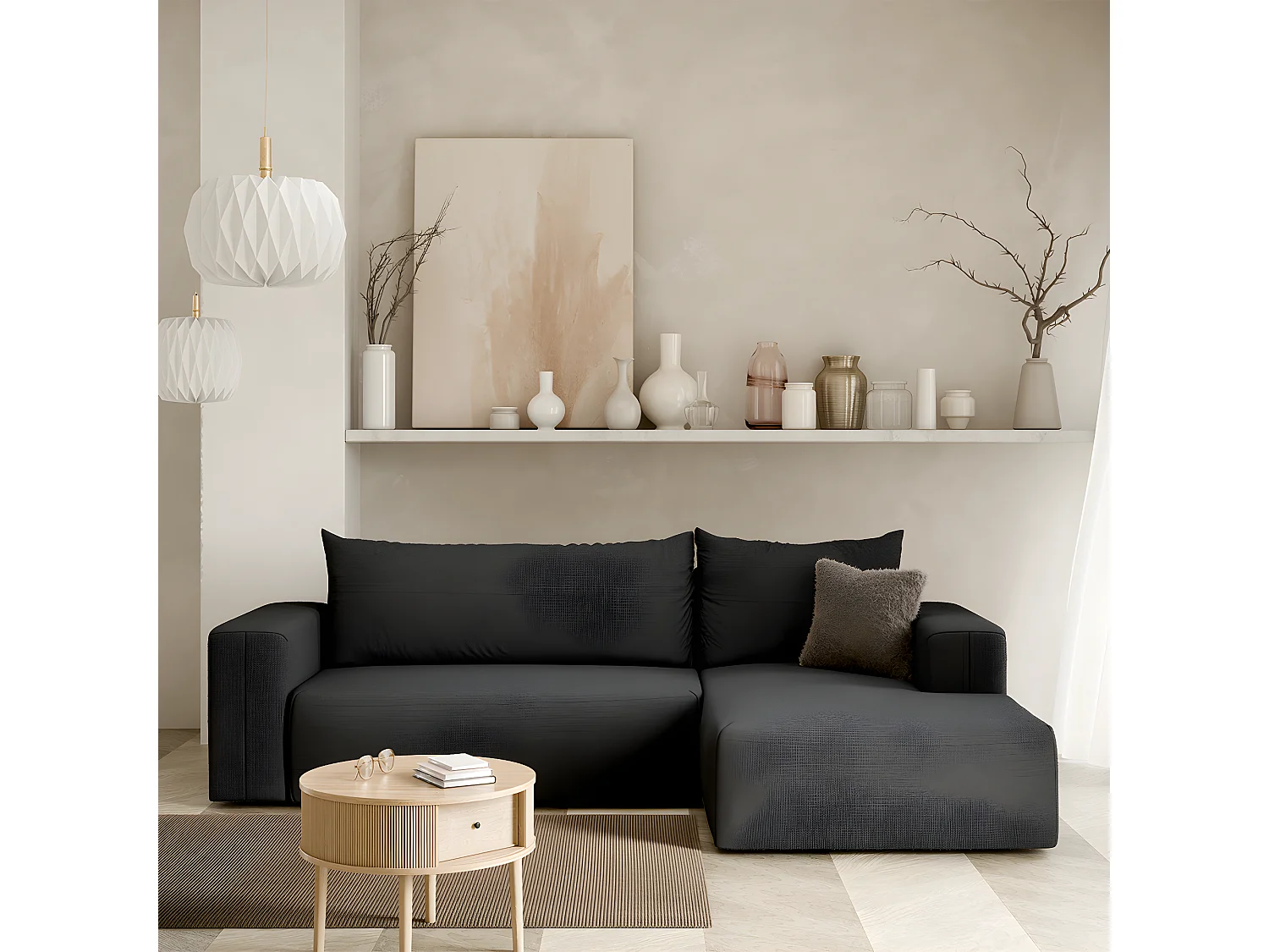 Canapé d'angle convertible droite 3 places coffre Bliss Gris foncé