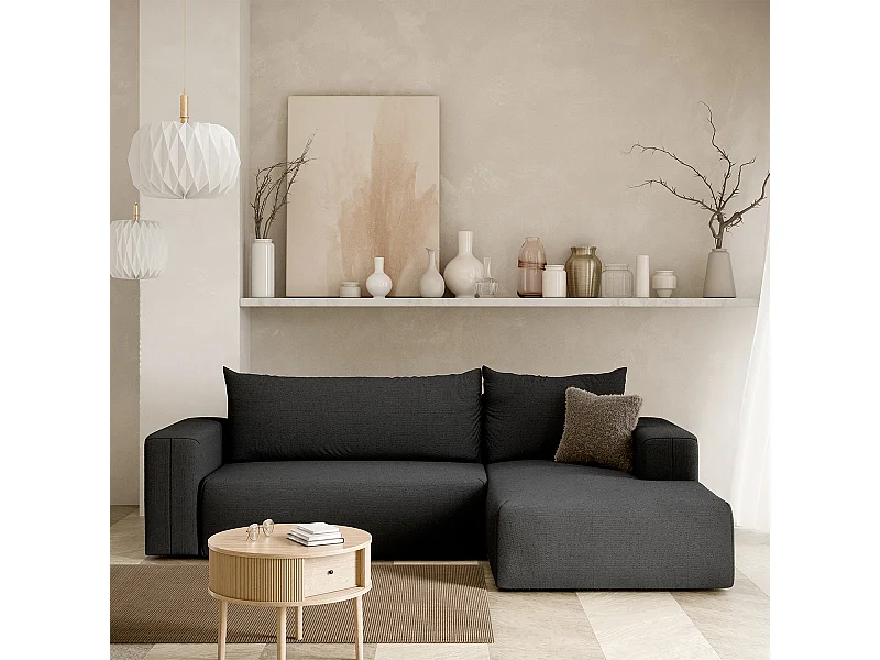 Canapé d'angle convertible droite 3 places coffre Bliss Gris foncé
