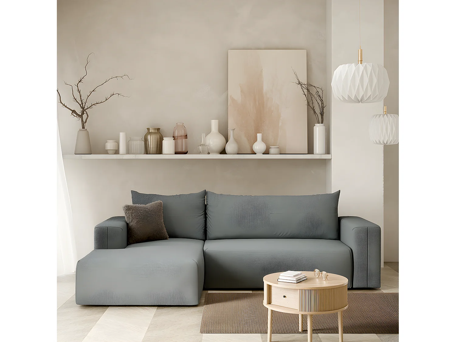 Canapé d'angle convertible gauche 3 places coffre Bliss Gris