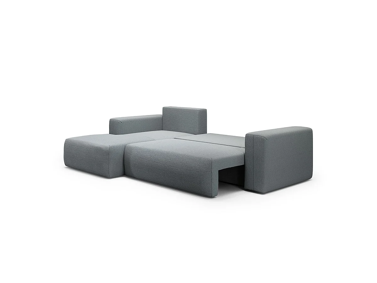 Canapé d'angle convertible 3 places avec coffre en tissu gris