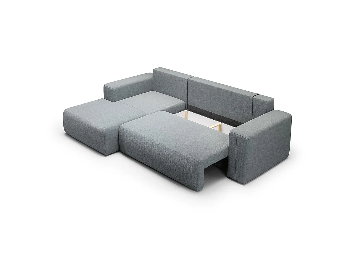 Canapé d'angle convertible 3 places avec coffre en tissu gris