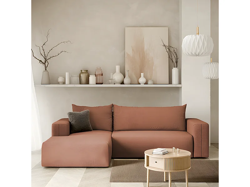 Canapé d'angle convertible gauche 3 places coffre Bliss Cuivre