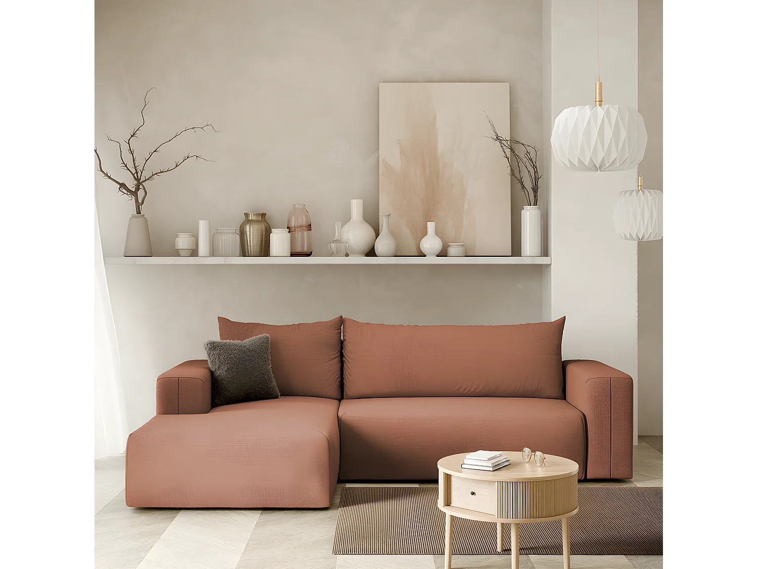 Canapé d'angle convertible gauche 3 places coffre Bliss Cuivre