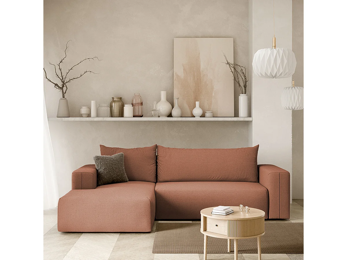 Canapé d'angle convertible gauche 3 places coffre Bliss Cuivre
