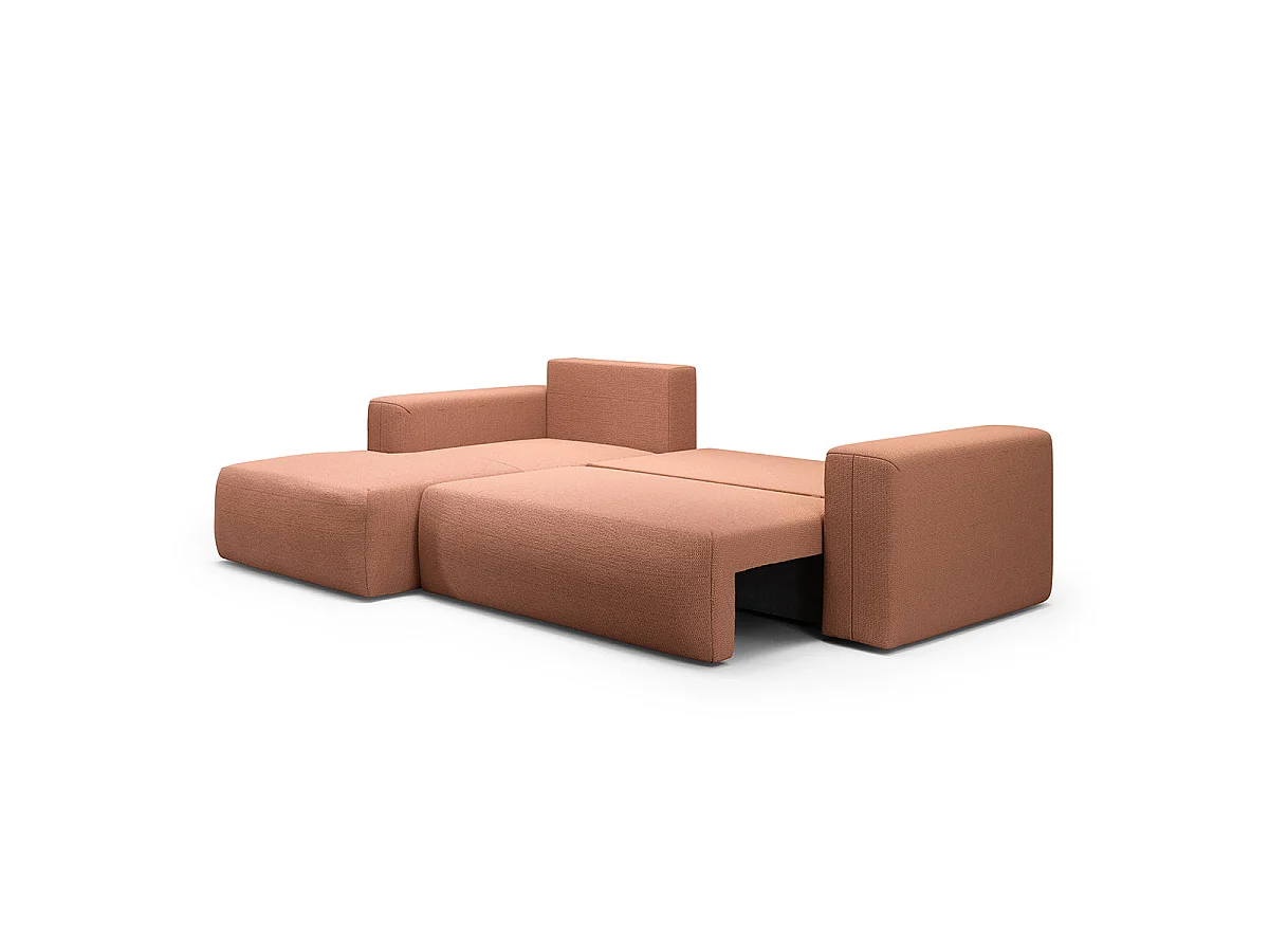 Canapé d'angle convertible 3 places avec coffre en tissu cuivré