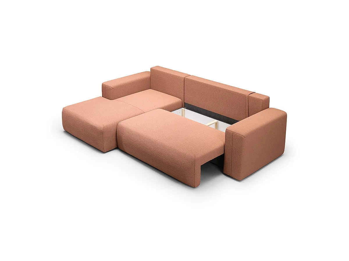 Canapé d'angle convertible 3 places avec coffre en tissu cuivré