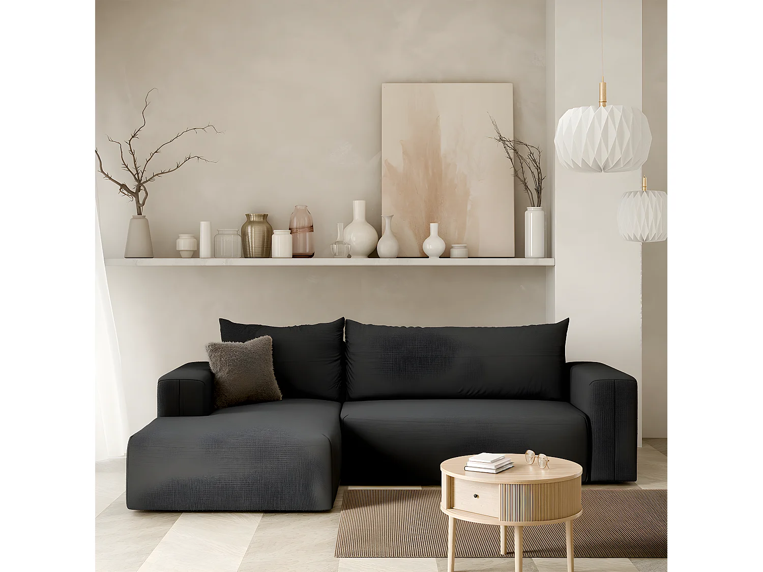 Canapé d'angle convertible gauche 3 places coffre Bliss Gris foncé