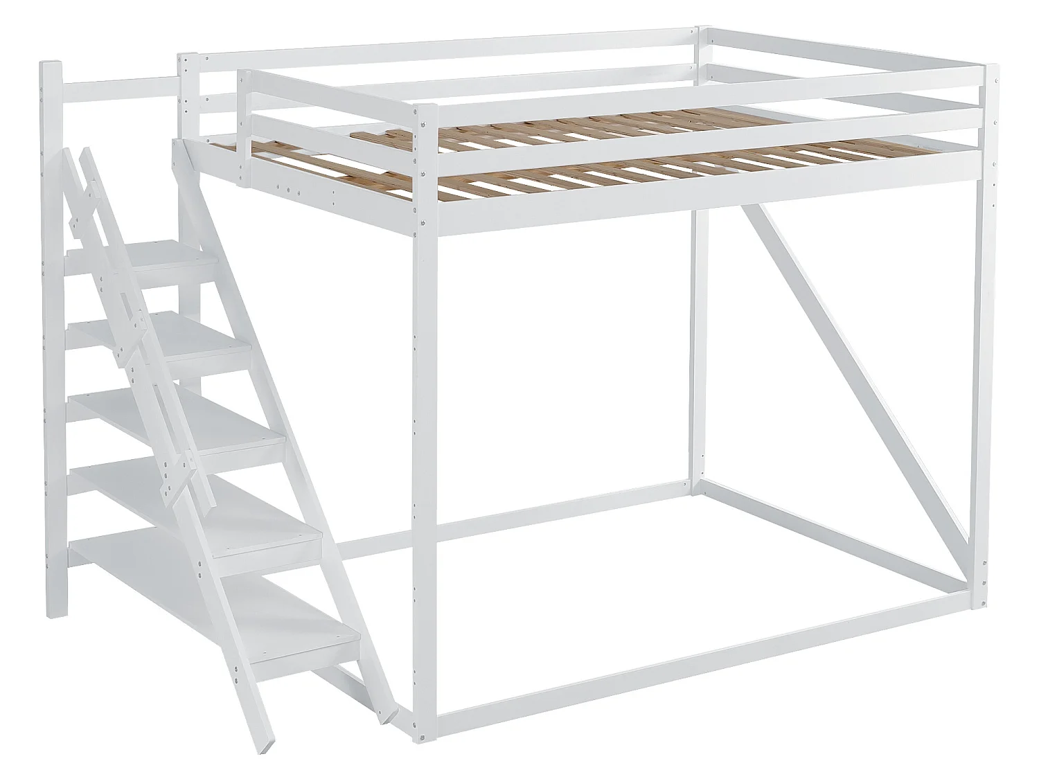 Lit superposé 140x200 cm en pin massif - avec escalier et échelle - Gris