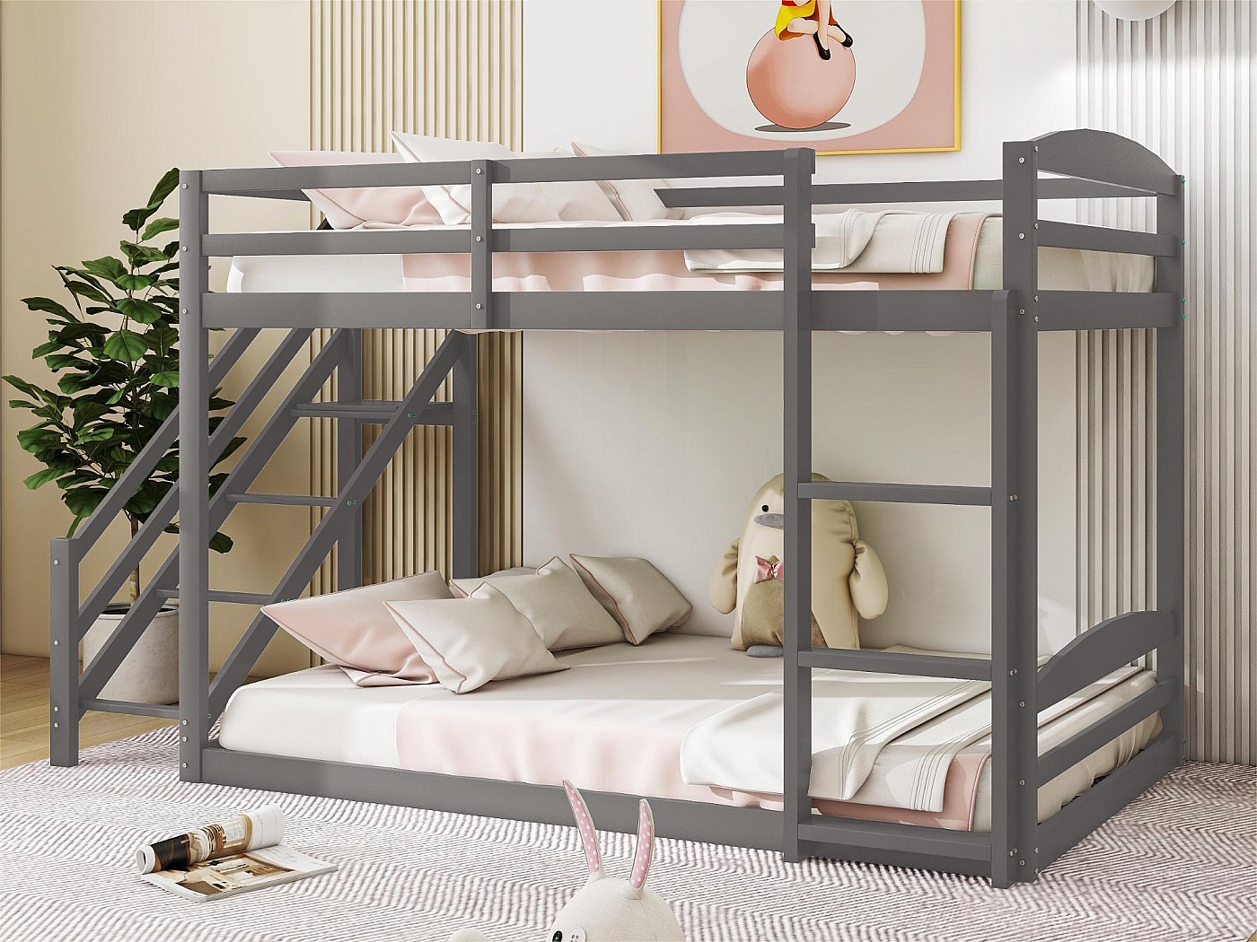 Massief houten kinderbed - Scandinavische stijl - huisbed - 160x80cm - met barrierres - grijs