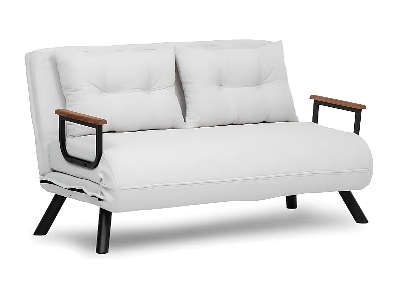 Canapé 2 places convertible Yolanda Métal Noir et Tissu bouclette Blanc crème