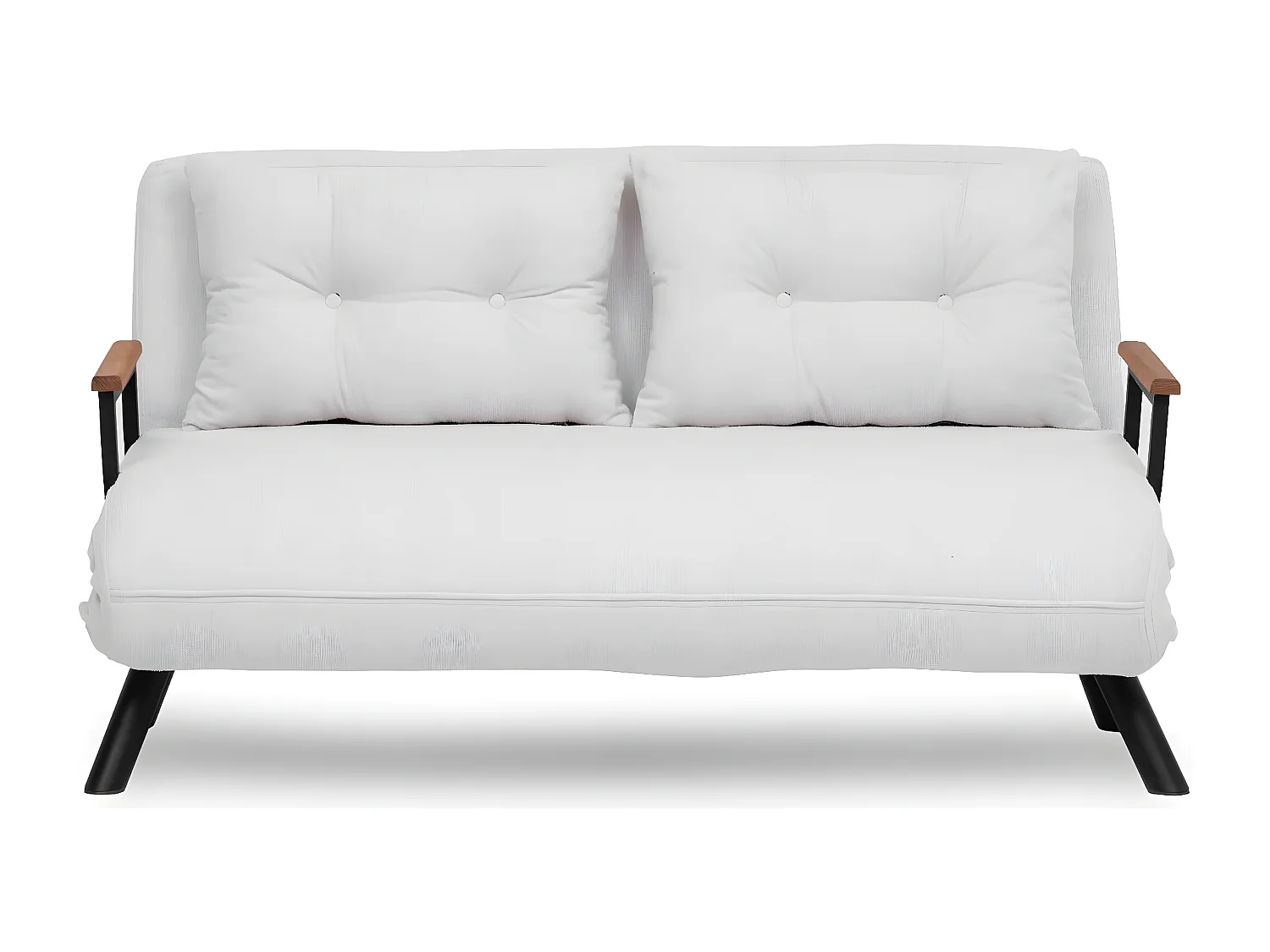 Canapé 2 places convertible Yolanda Métal Noir et Tissu bouclette Blanc crème