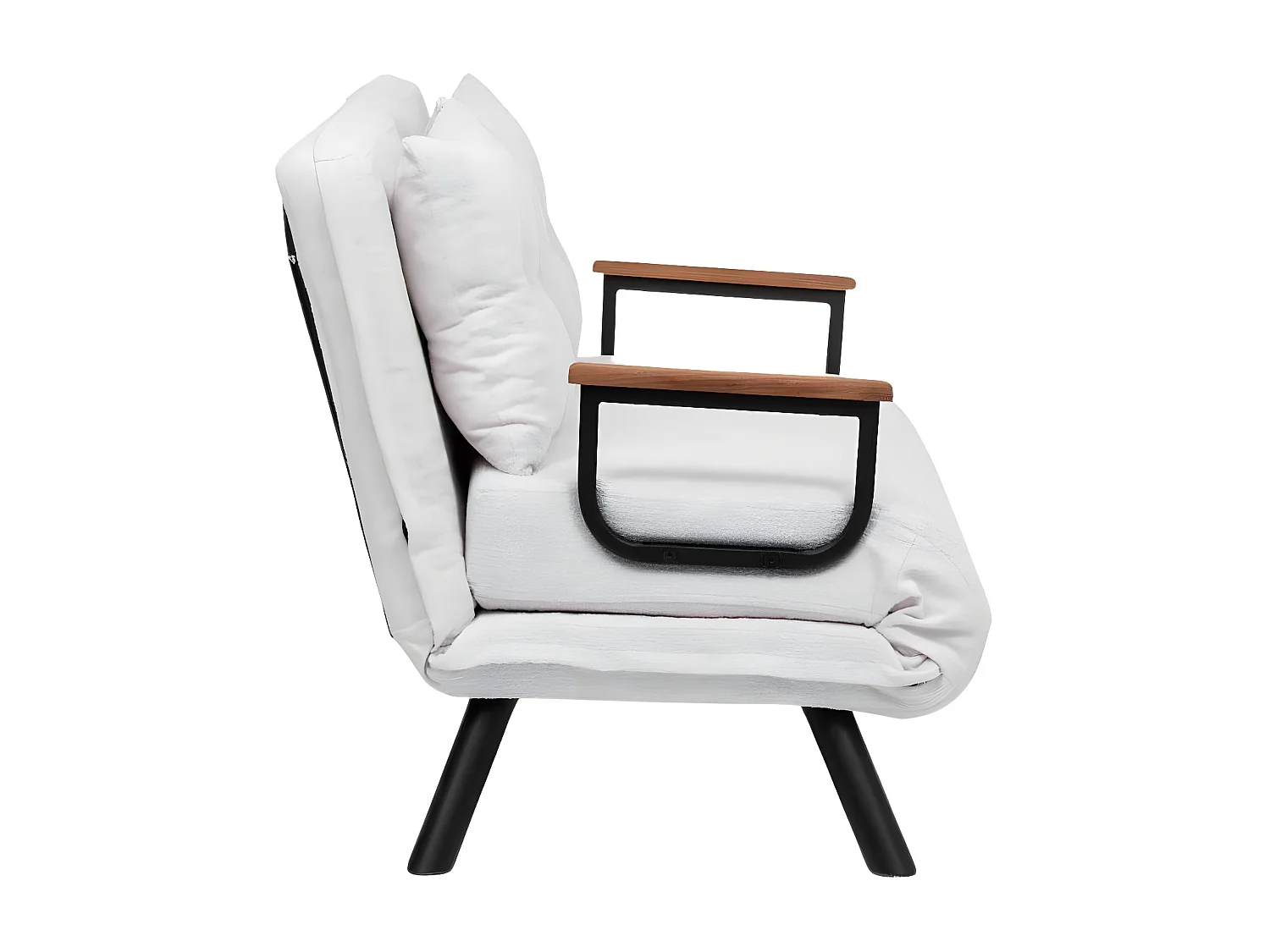 Canapé 2 places convertible Yolanda Métal Noir et Tissu bouclette Blanc crème