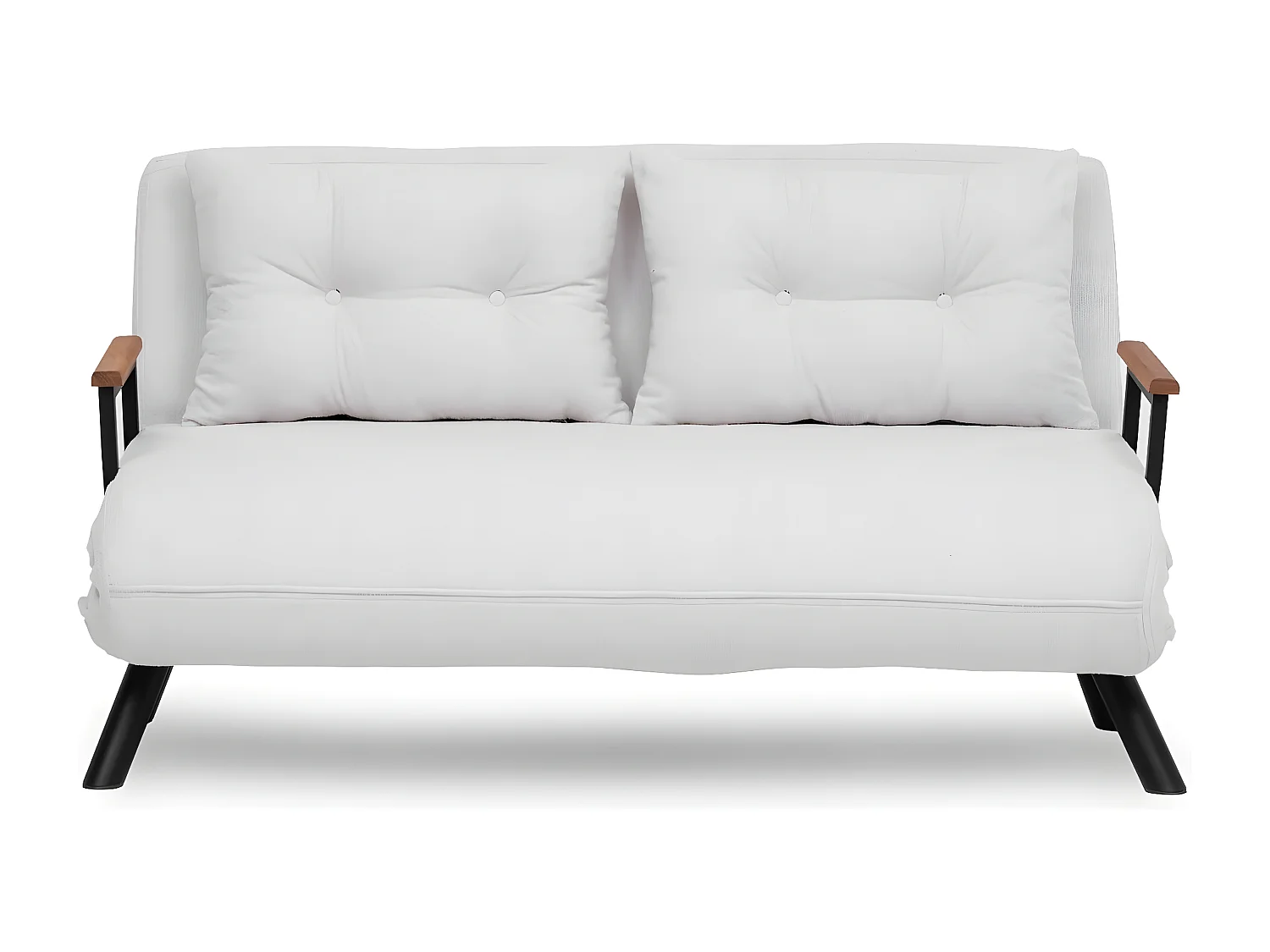 Canapé 2 places convertible Yolanda Métal Noir et Tissu bouclette Blanc crème