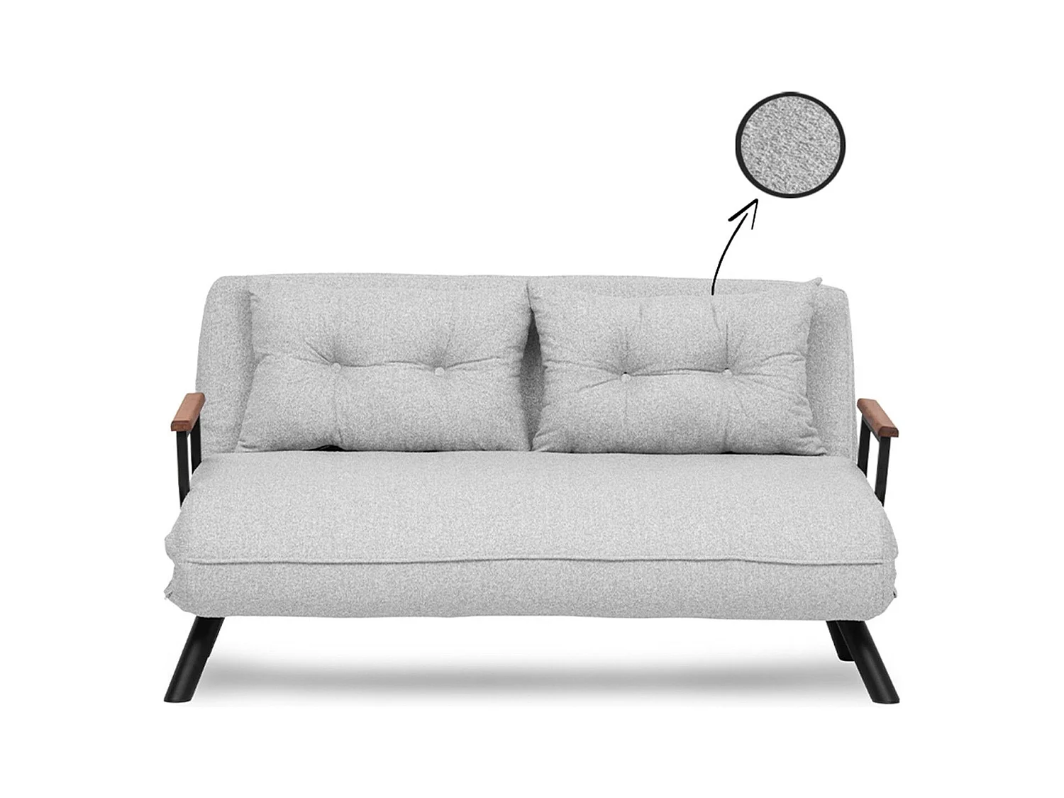 Canapé 2 places convertible Yolanda Métal Noir et Tissu bouclette Gris