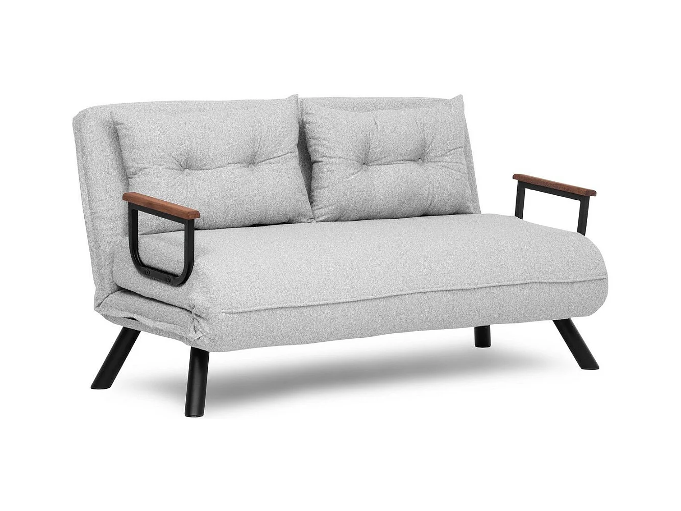 Canapé 2 places convertible Yolanda Métal Noir et Tissu bouclette Gris