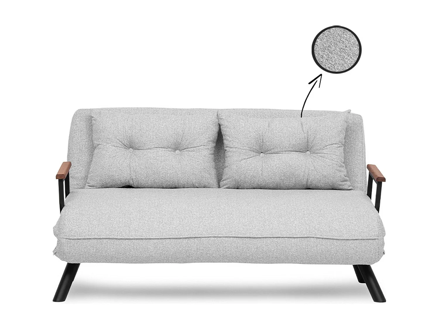 Canapé 2 places convertible Yolanda Métal Noir et Tissu bouclette Gris