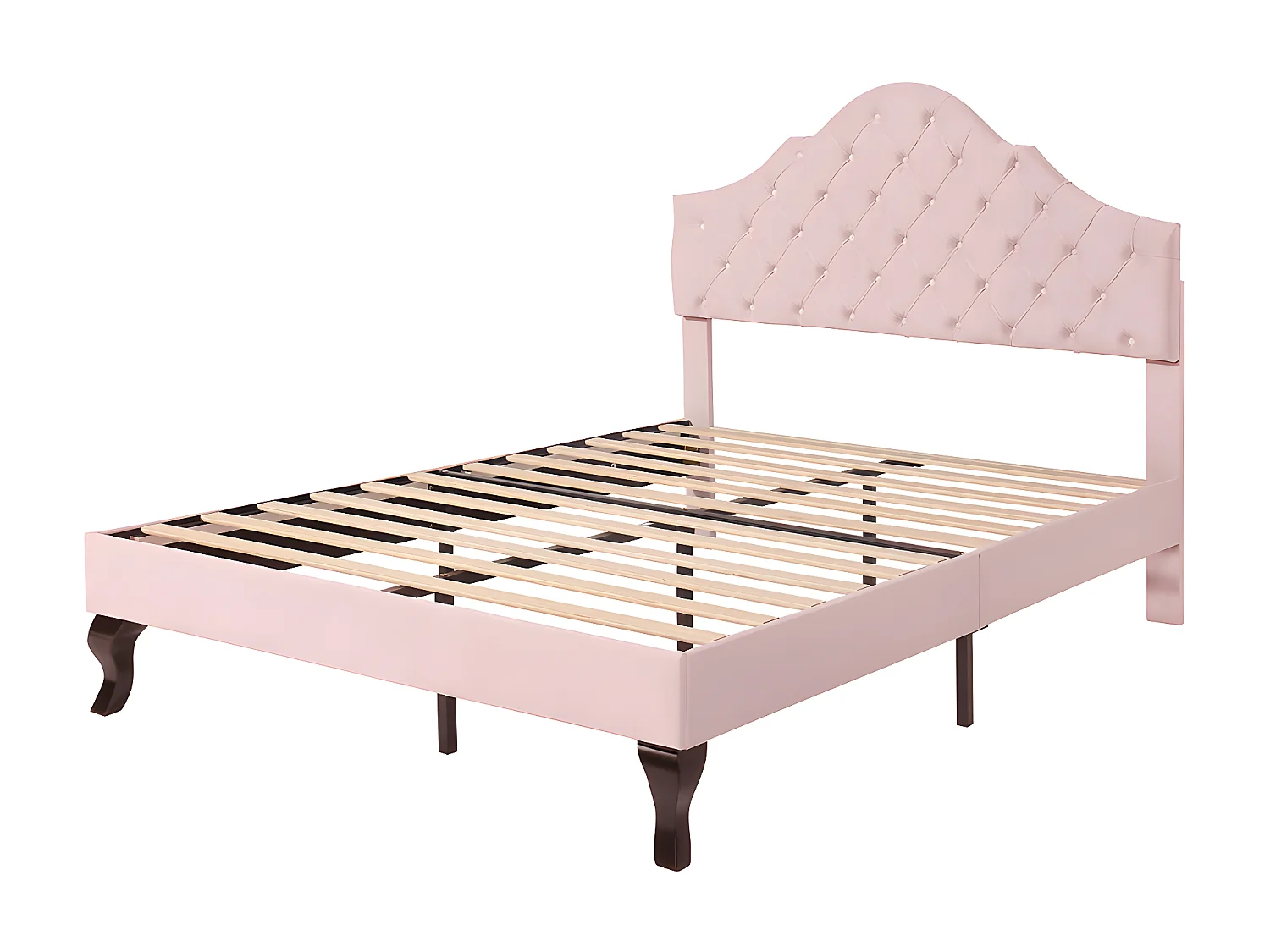 Lit adulte Lit capitonné 140x200 cm avec sommier à lattes et tête de lit lit capitonné avec tête de lit réglable en hauteur velours rose
