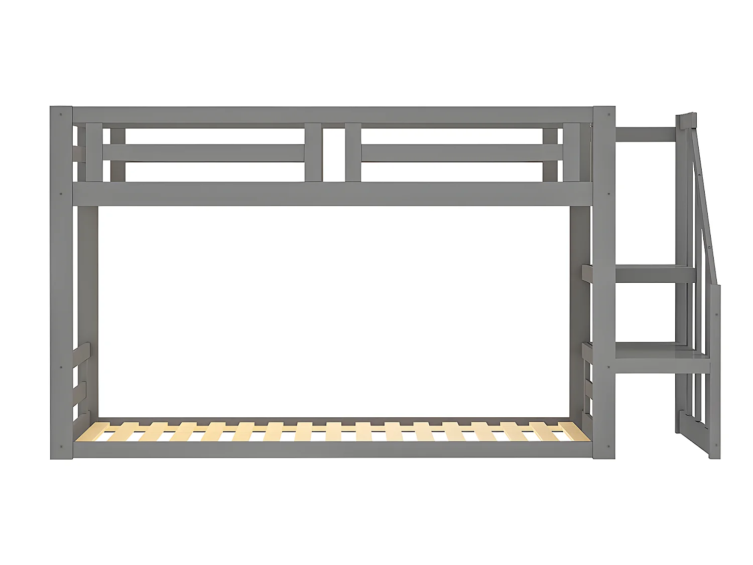 Lit mezzanine cabane avec escalier de rangement - 90x200cm - Gris - Sweiko