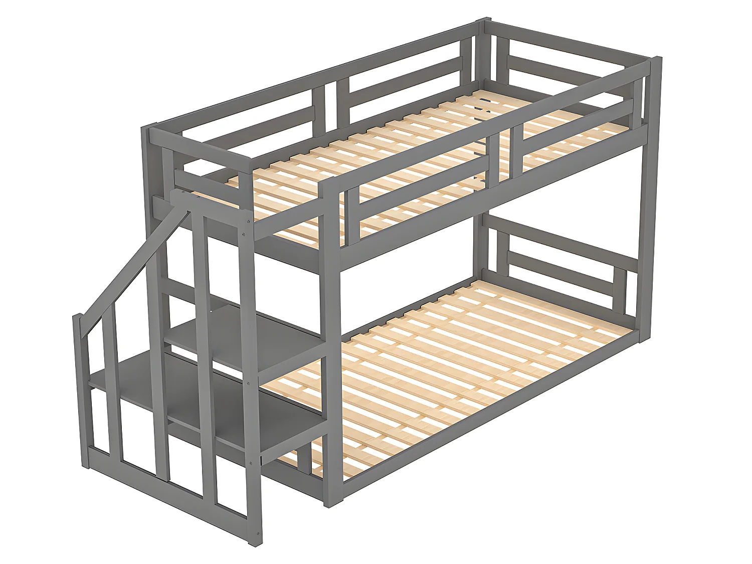 Lit mezzanine cabane avec escalier de rangement - 90x200cm - Gris - Sweiko
