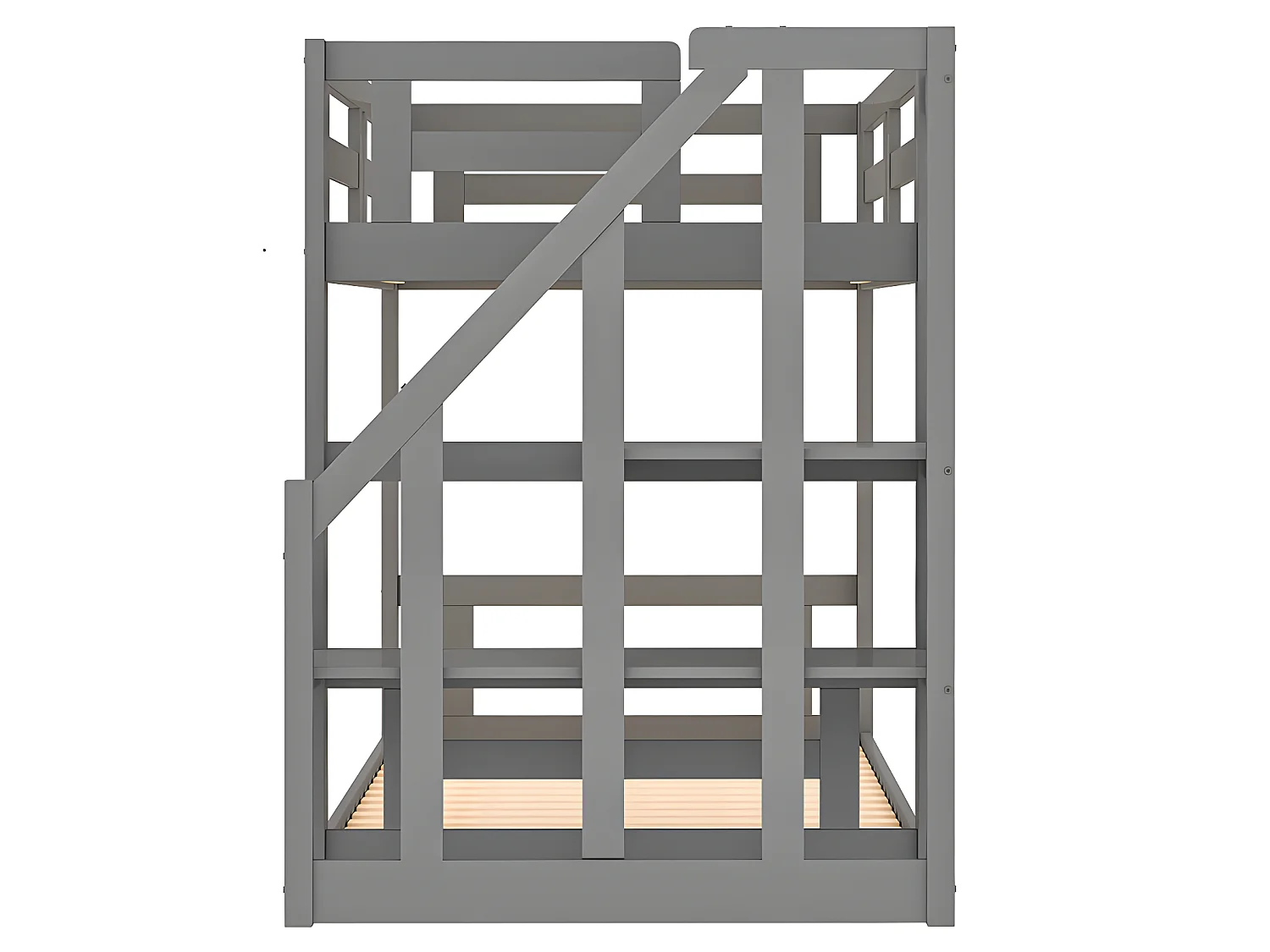 Lit mezzanine cabane avec escalier de rangement - 90x200cm - Gris - Sweiko