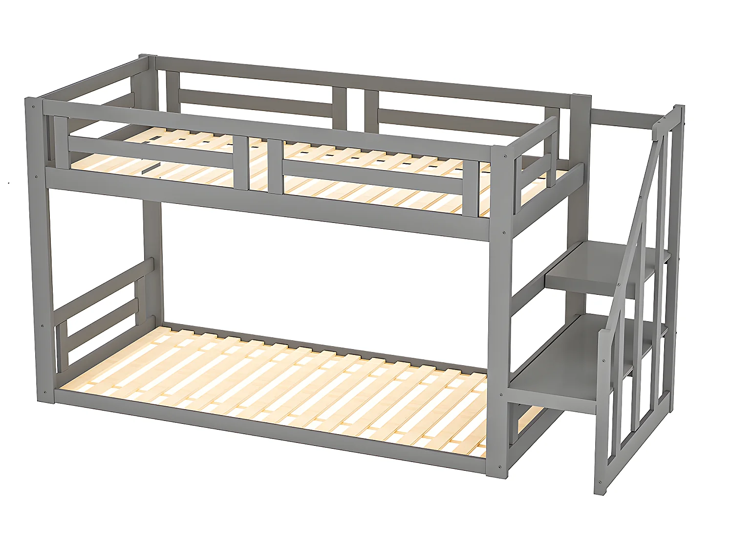 Lit mezzanine cabane avec escalier de rangement - 90x200cm - Gris - Sweiko