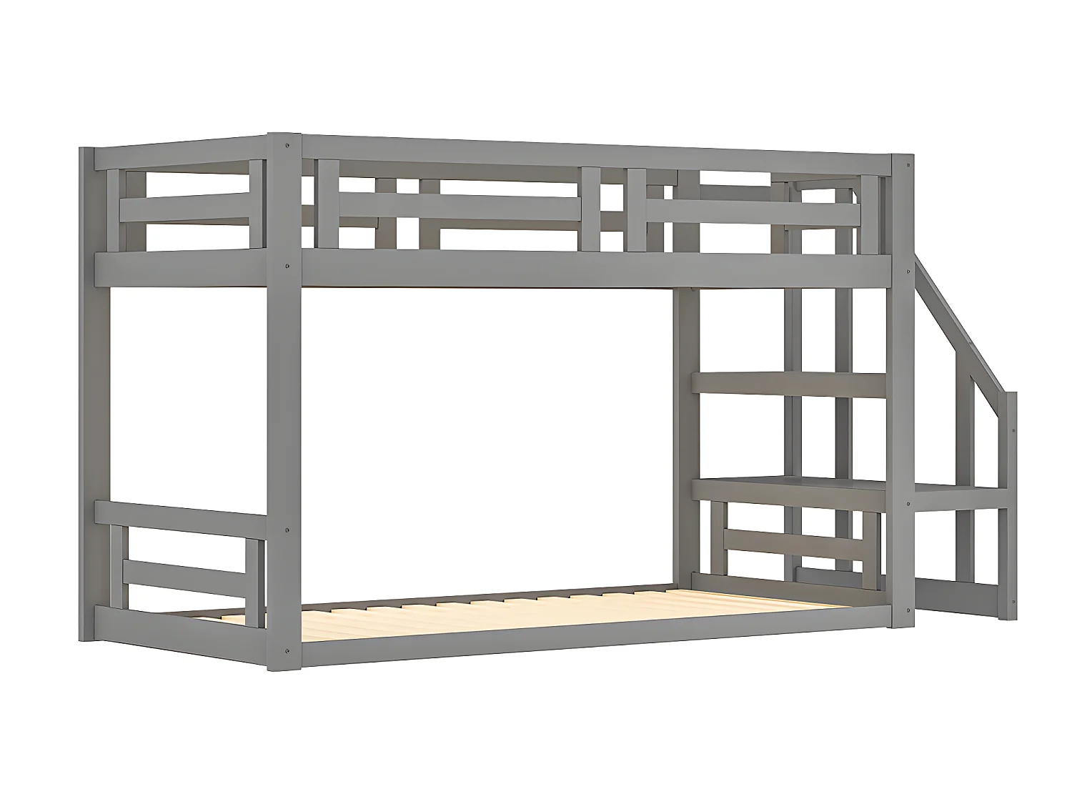 Lit mezzanine cabane avec escalier de rangement - 90x200cm - Gris - Sweiko