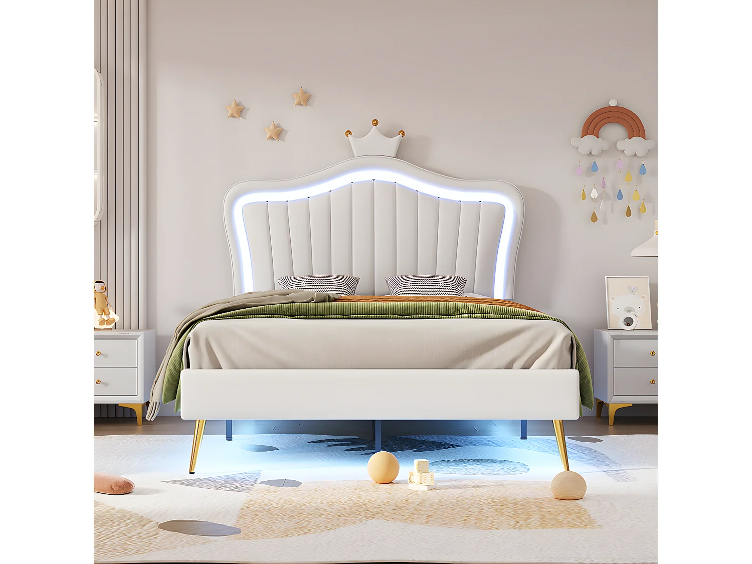 Lit LED avec tête de lit - 90 x 200 cm - Blanc - Sweiko