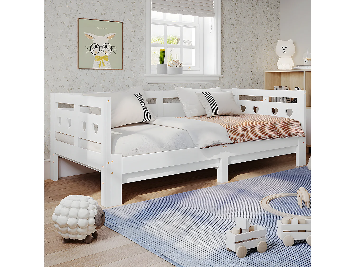 Lit double avec tête de lit - 90~182x200cm - pin massif- Blanc - Sweiko