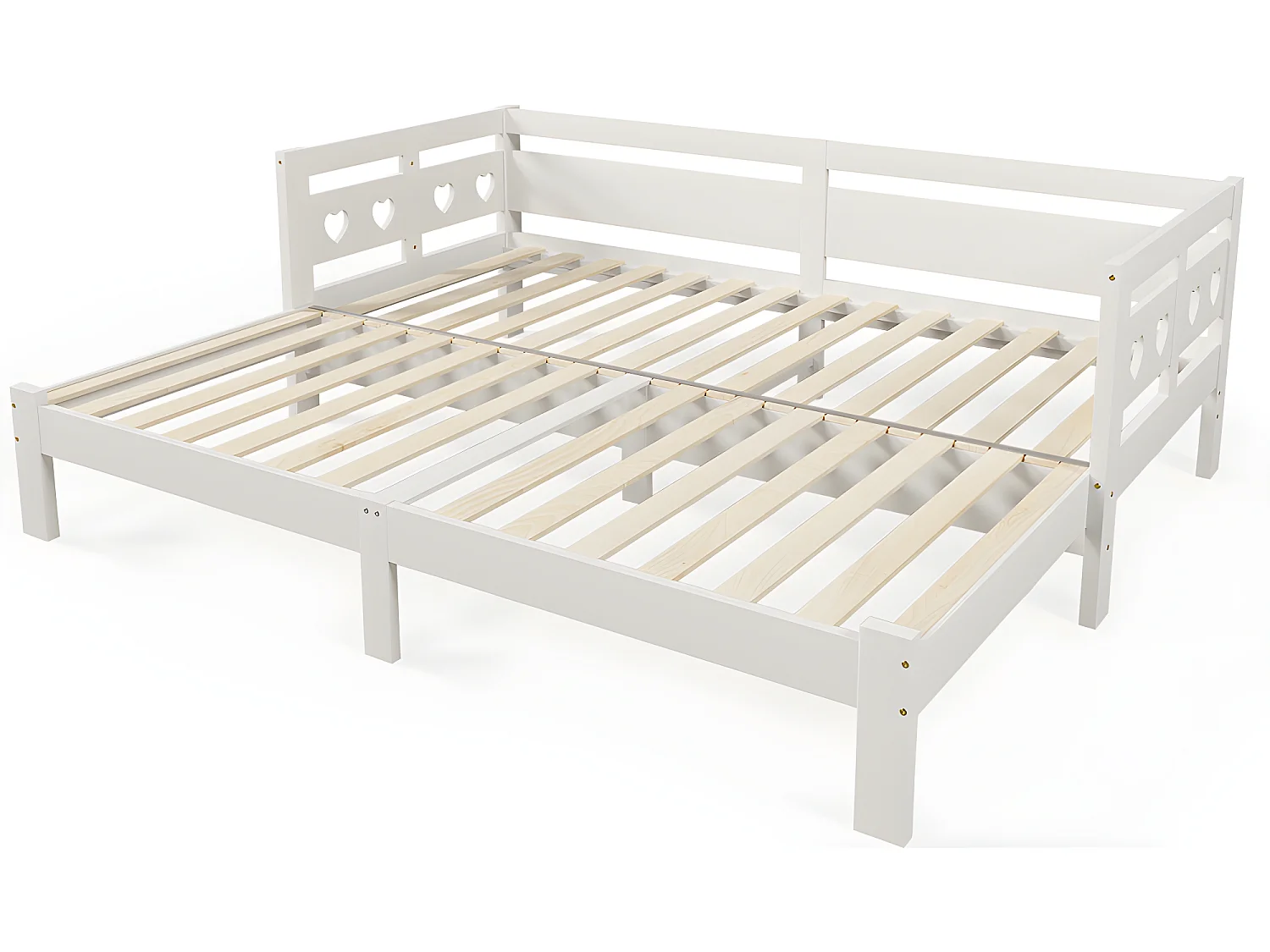 Lit double avec tête de lit - 90~182x200cm - pin massif- Blanc - Sweiko