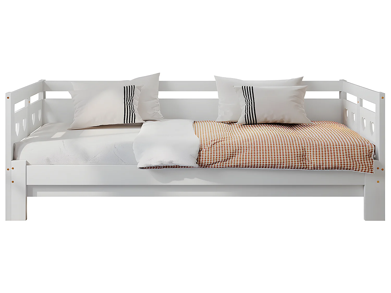 Lit double avec tête de lit - 90~182x200cm - pin massif- Blanc - Sweiko