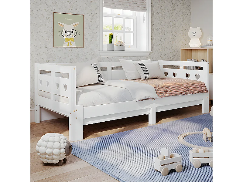 Lit double avec tête de lit - 90~182x200cm - pin massif- Blanc - Sweiko