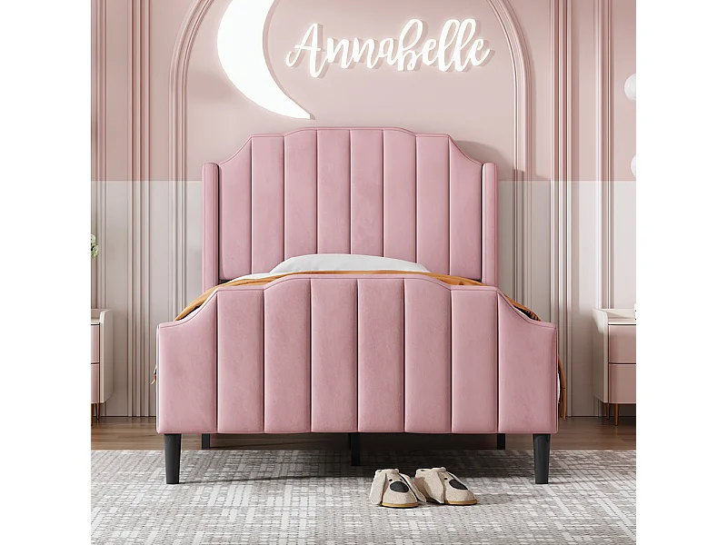 Lit cabane Lit capitonné Lit 90 x 200 cm cadre de lit pour enfant avec tête de lit lit rembourré lit d'appoint velours rose