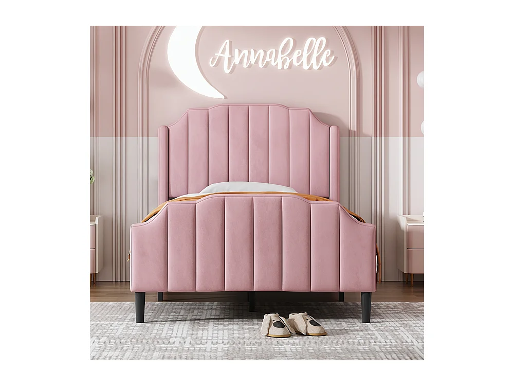 Lit cabane Lit capitonné Lit 90 x 200 cm cadre de lit pour enfant avec tête de lit lit rembourré lit d'appoint velours rose