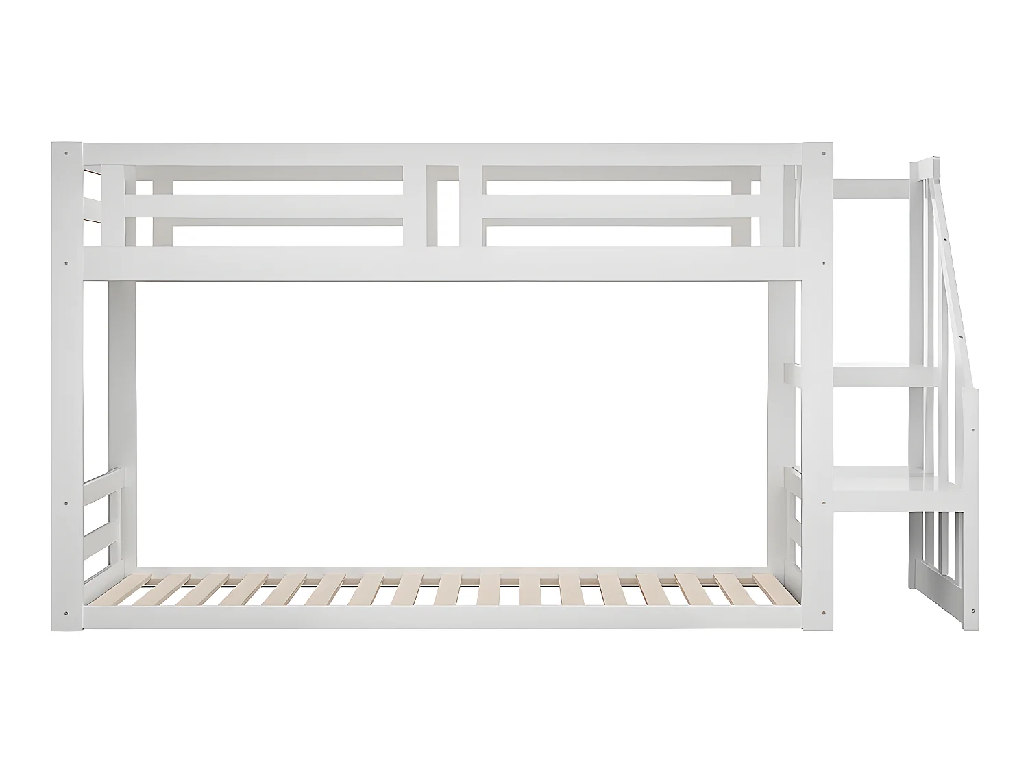 Lit mezzanine cabane avec escalier de rangement - 90x200cm - blanc - Sweiko