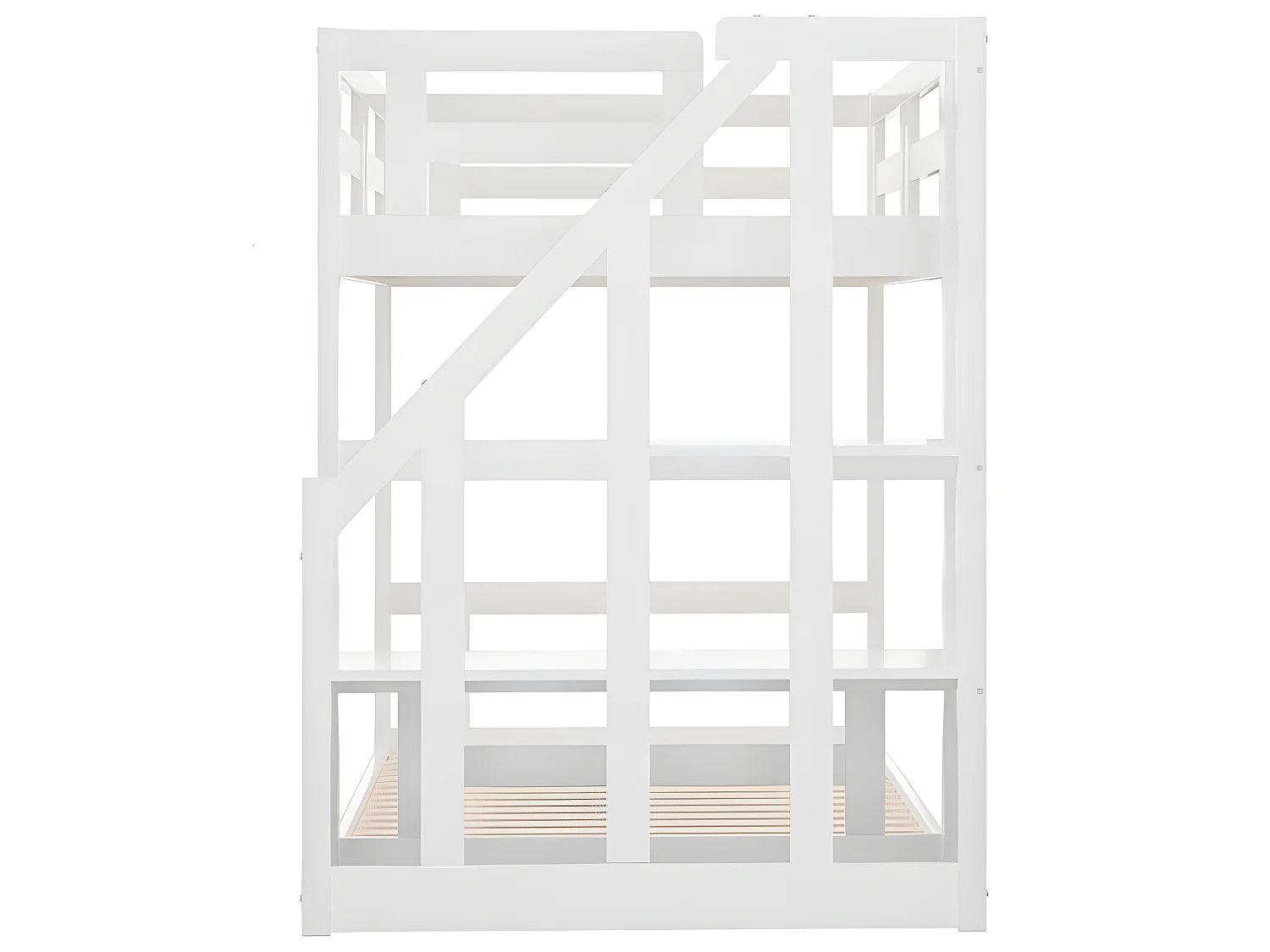 Lit mezzanine cabane avec escalier de rangement - 90x200cm - blanc - Sweiko