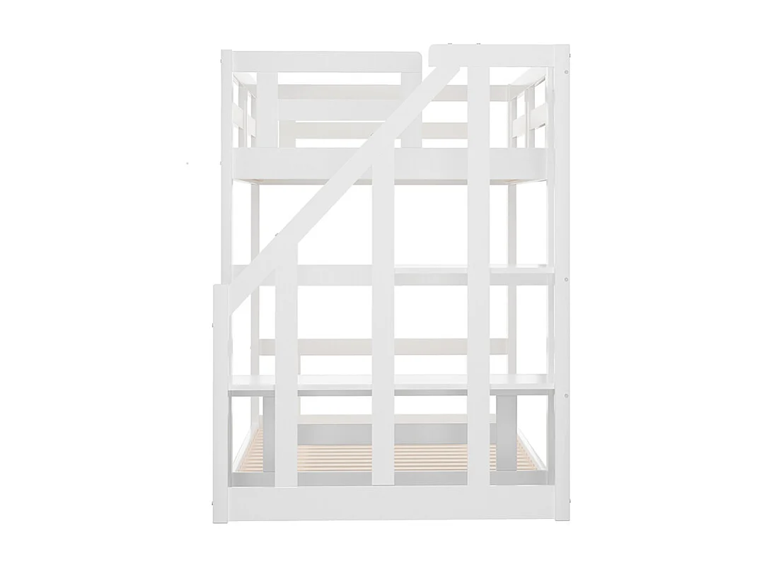 Lit mezzanine cabane avec escalier de rangement - 90x200cm - blanc - Sweiko