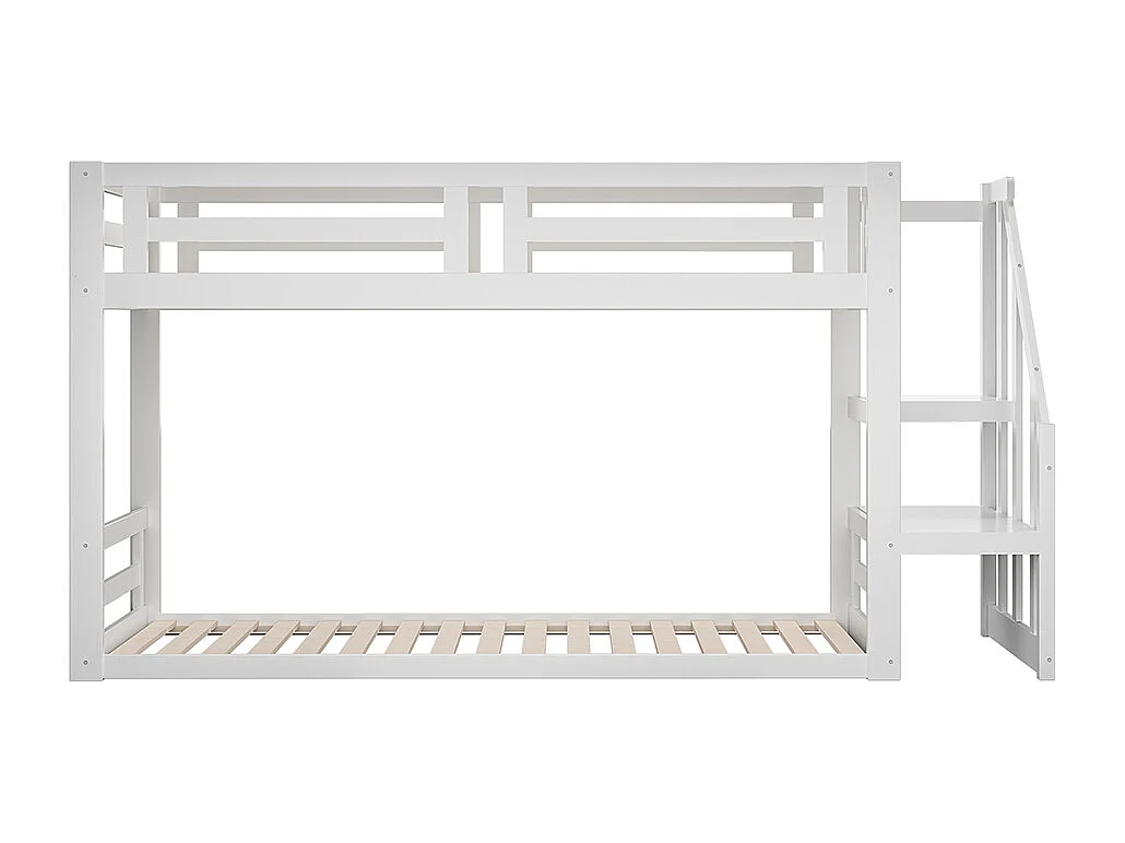 Lit mezzanine cabane avec escalier de rangement - 90x200cm - blanc - Sweiko