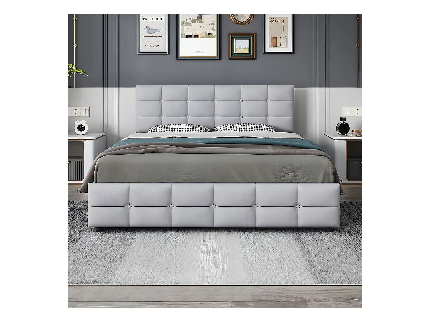 Lit avec tête de lit capitonnée - 180 x 200 cm - Velours - Gris - Sweiko