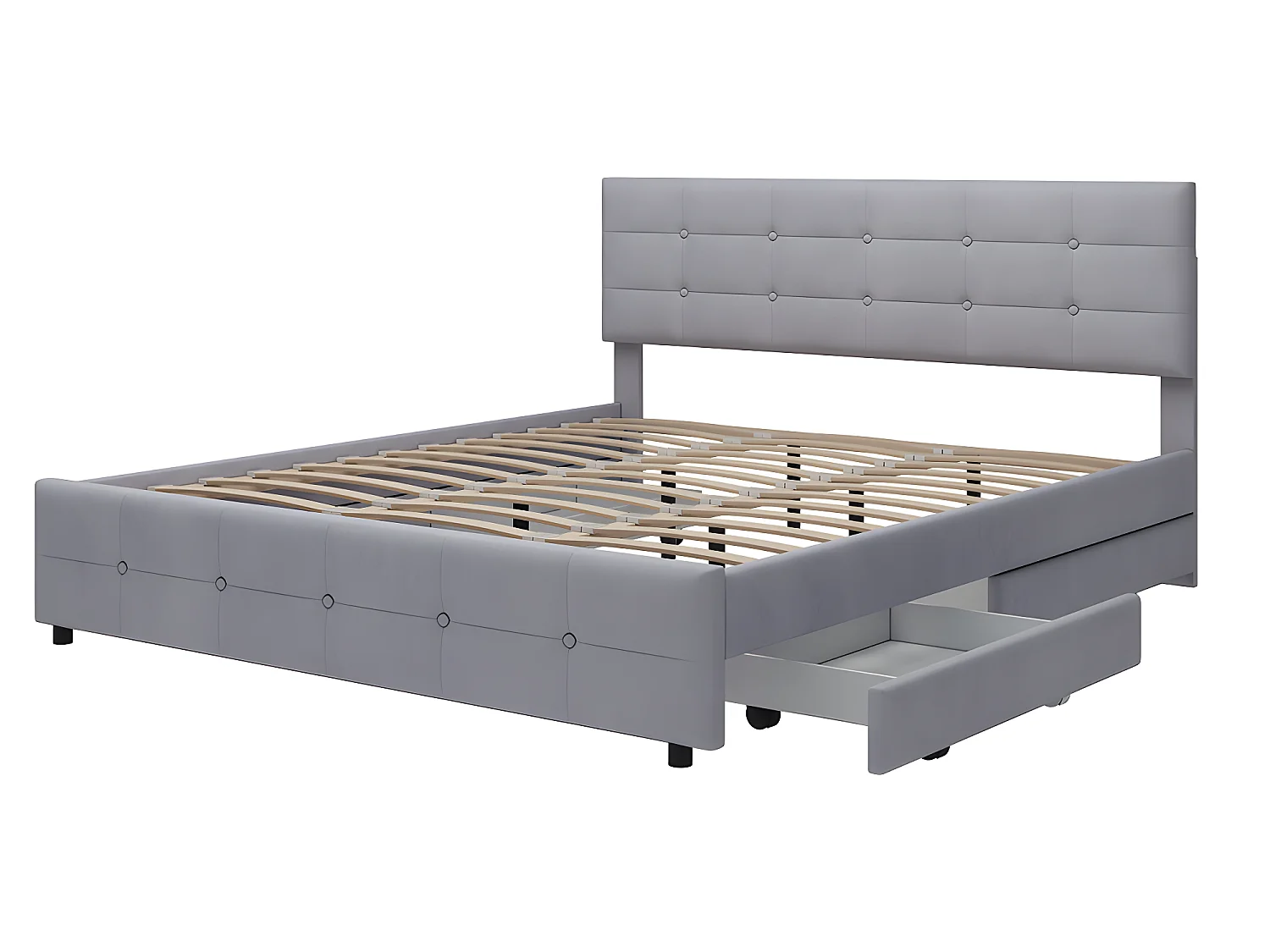 Lit avec tête de lit capitonnée - 180 x 200 cm - Velours - Gris - Sweiko