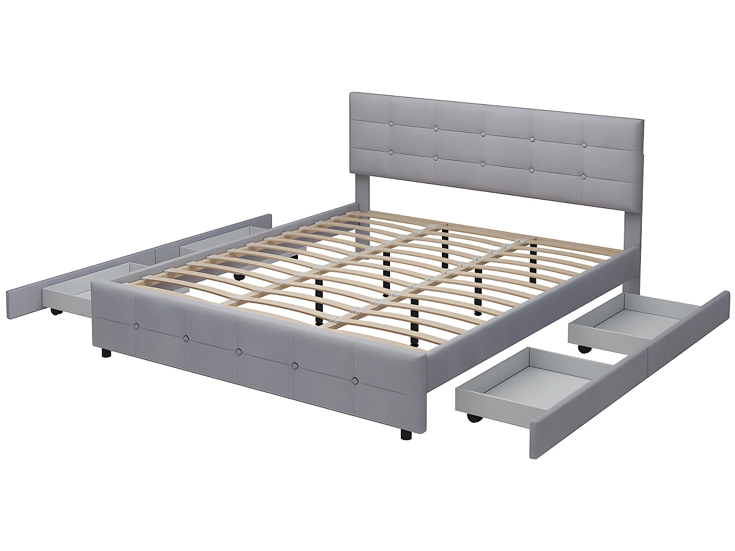 Lit avec tête de lit capitonnée - 180 x 200 cm - Velours - Gris - Sweiko