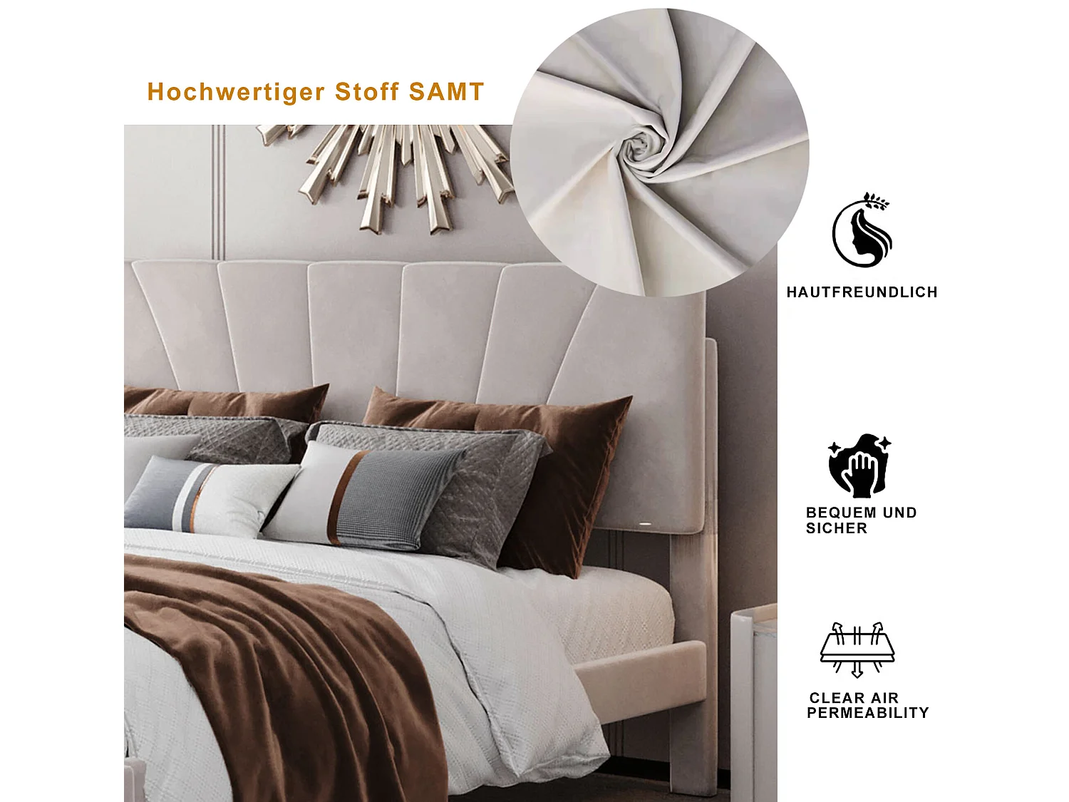 Lit avec tiroirs Cadre de lit Plateforme capitonné - Beige 140x200 cm - Sweiko